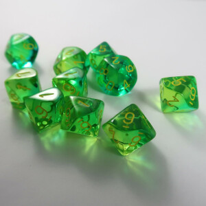 Chessex Gemini translucent green-teal/yellow 10 x D10 Set