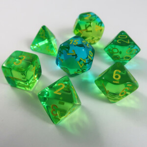 Chessex Gemini translucent green-teal/yellow Set boxed